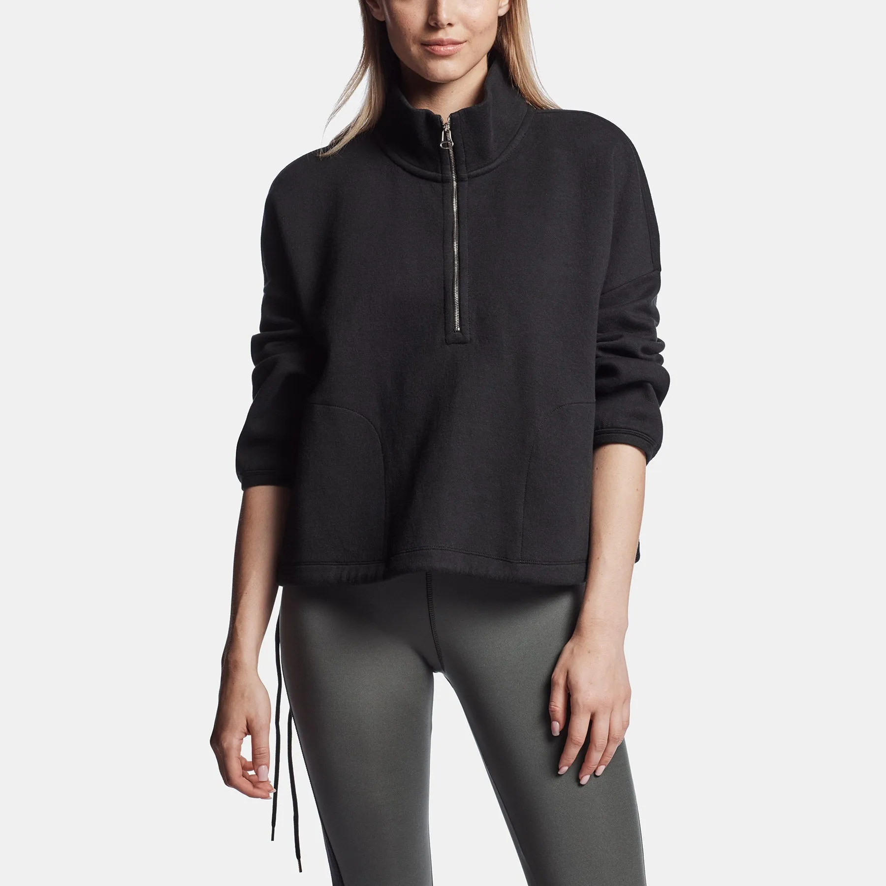 Half Zip Pull On Sweat Top - Black