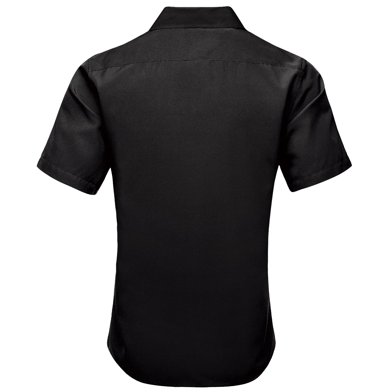 Hi-Tie Black Solid with Grey Collar Silk Men's Short Sleeve Shirt