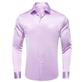 Hi-Tie Lilac Purple Solid Satin Men's Long Sleeve Dress Shirt