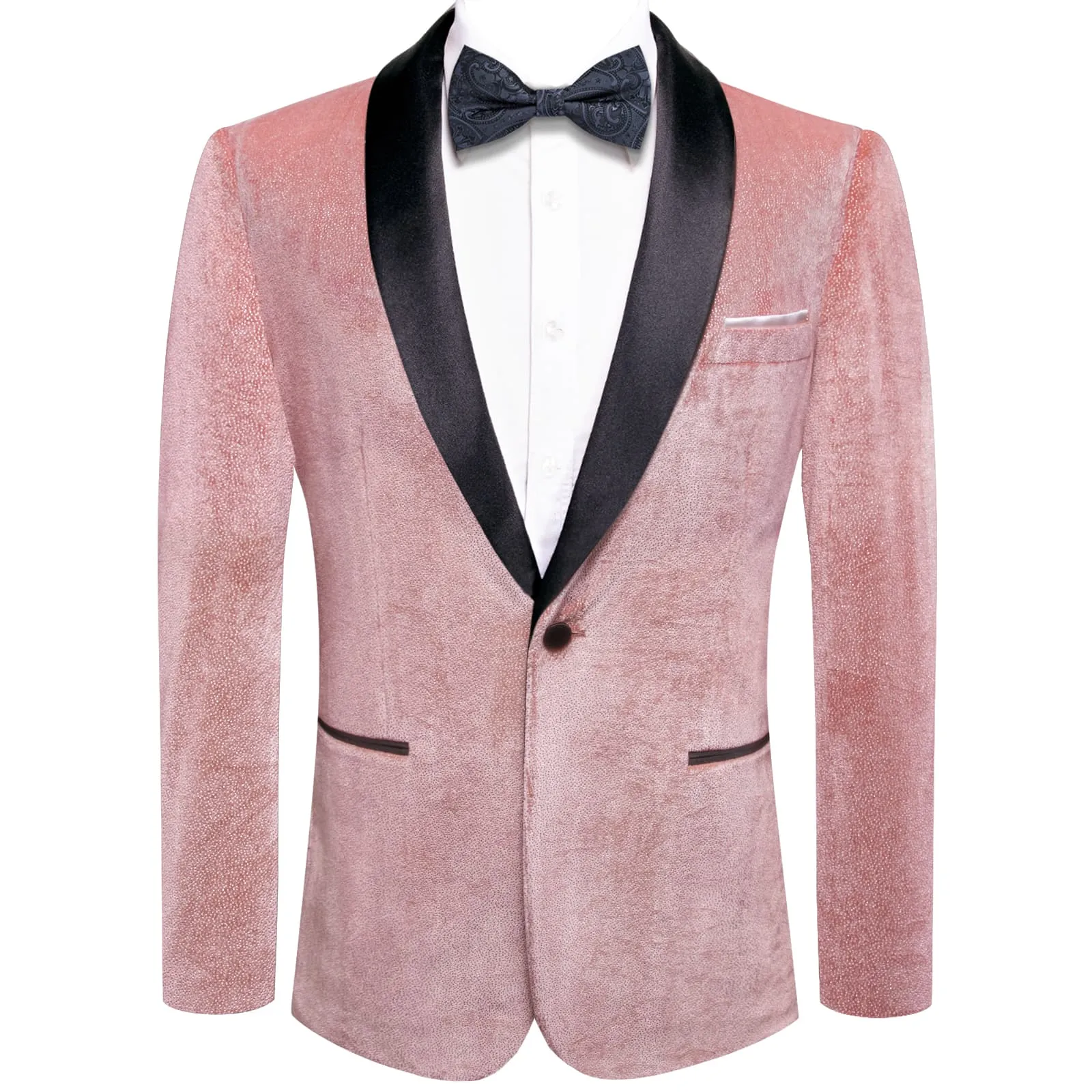 Hi-Tie Velvet Blazer Pink Formal Wedding Suit Shawl Lapel Men's Top