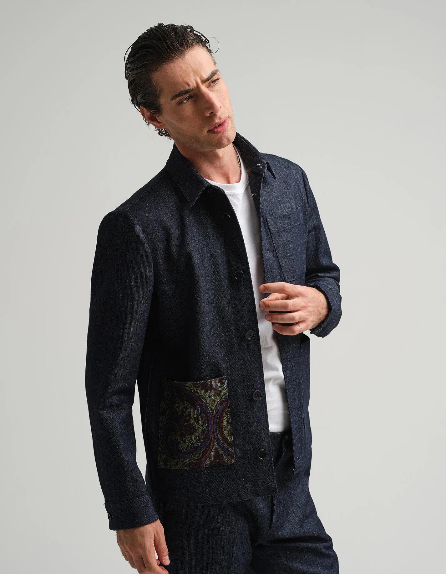 Indigo Denim & Paisley Shacket GOLD COLLECTION