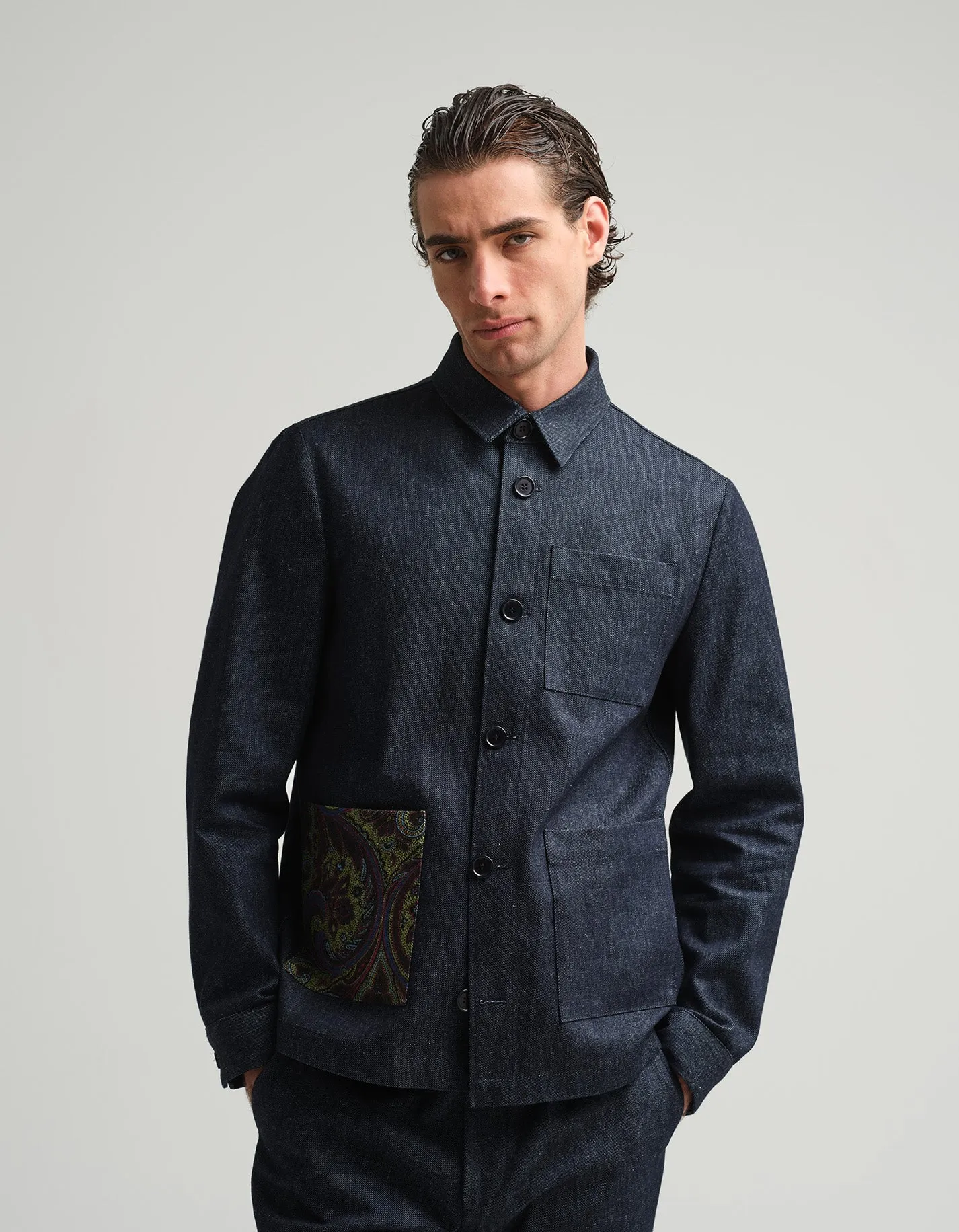 Indigo Denim & Paisley Shacket GOLD COLLECTION