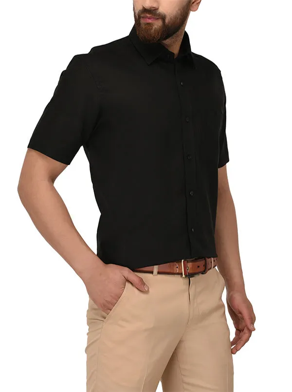 JadeBlue Black Self Textured Regular Fit Formal Shirt