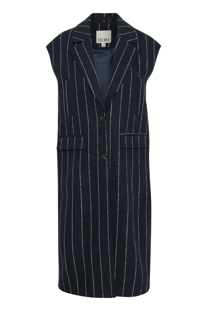 Jannet Pinstripe Long Waistcoat (Total Eclipse)