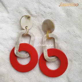 Jasmimo Unique Handmade Festival Link Circle Drop Earrings Made By Natural Buffalo Horn