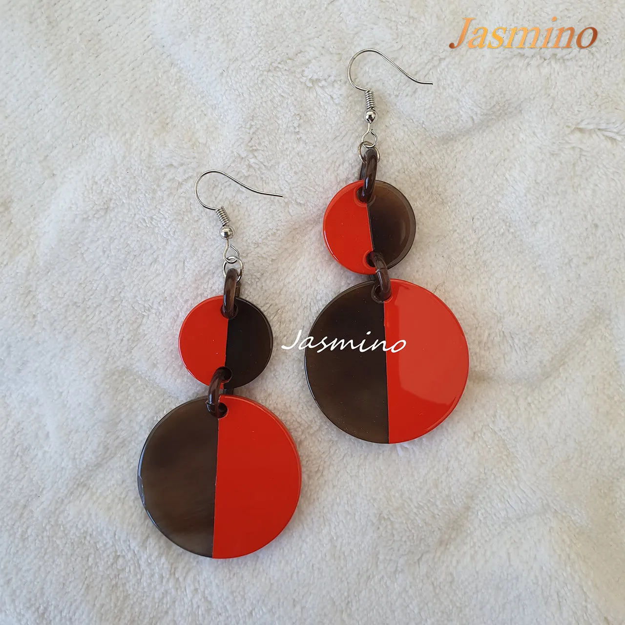 Jasmino Delicate Double Circle Dangle Earrings Handmade Jewelry Gift for Her Made By Natural Buffalo Horn