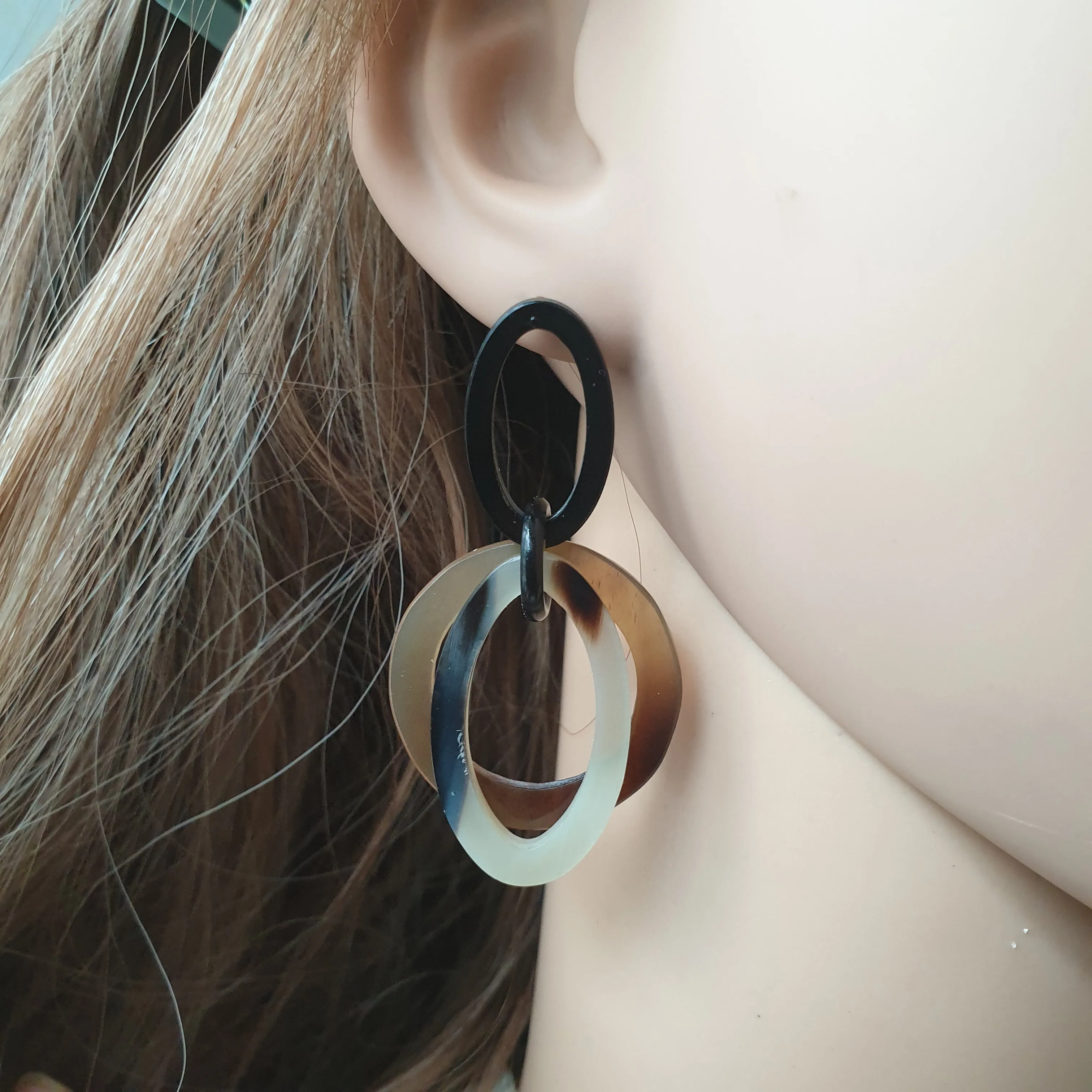 Jasmino Hadmade Spring 2023 Double Oval Earrings Made By Natural Buffalo Horn