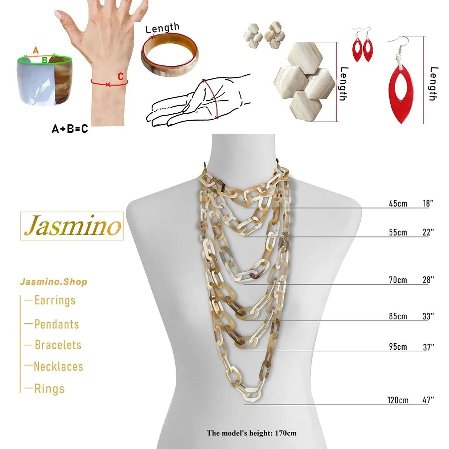 Jasmino Minimalist White Spring 2023 Floral Chain Link Necklace Made By Natural Buffalo Horn