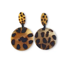 Jasmino Spotted Leopard Circle Drop Earrings Women Jewelry Made By Natural Buffalo Horn