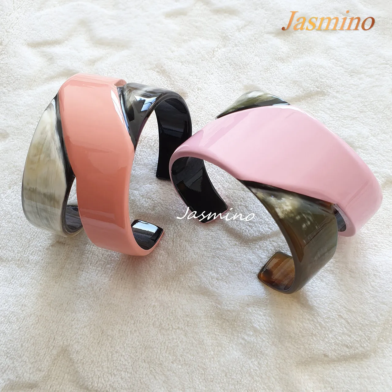 Jasmino Unique Diagonal Stripe Cuff Thick Open Bangle Bracelet Made By Natural Buffalo Horn