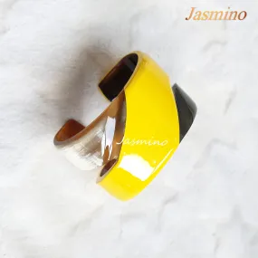 Jasmino Unique Diagonal Stripe Cuff Thick Open Bangle Bracelet Made By Natural Buffalo Horn