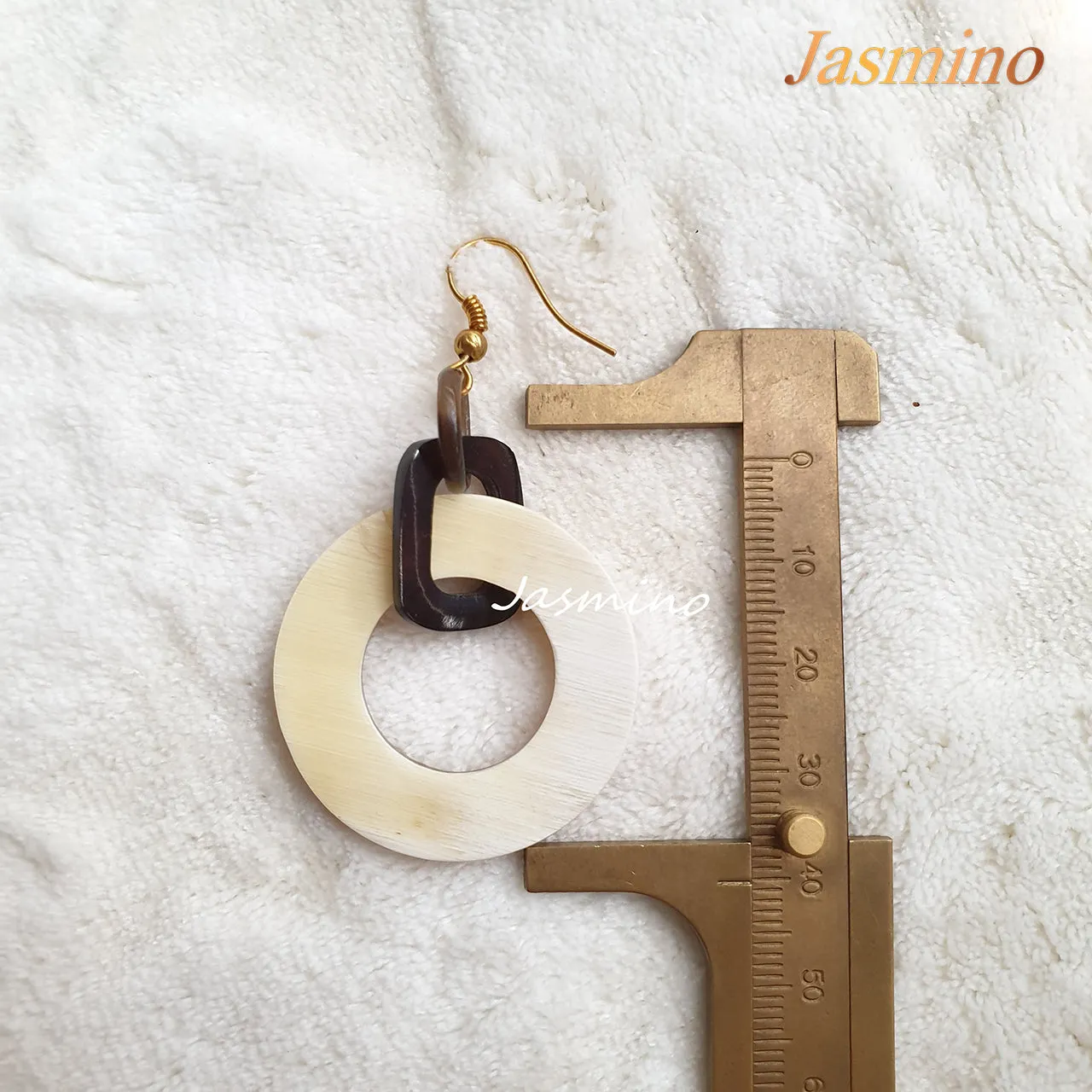 Jasmino Unique Handmade 18k Gold Plated Brass Circle Dangle Earrings Made By Natural Buffalo Horn