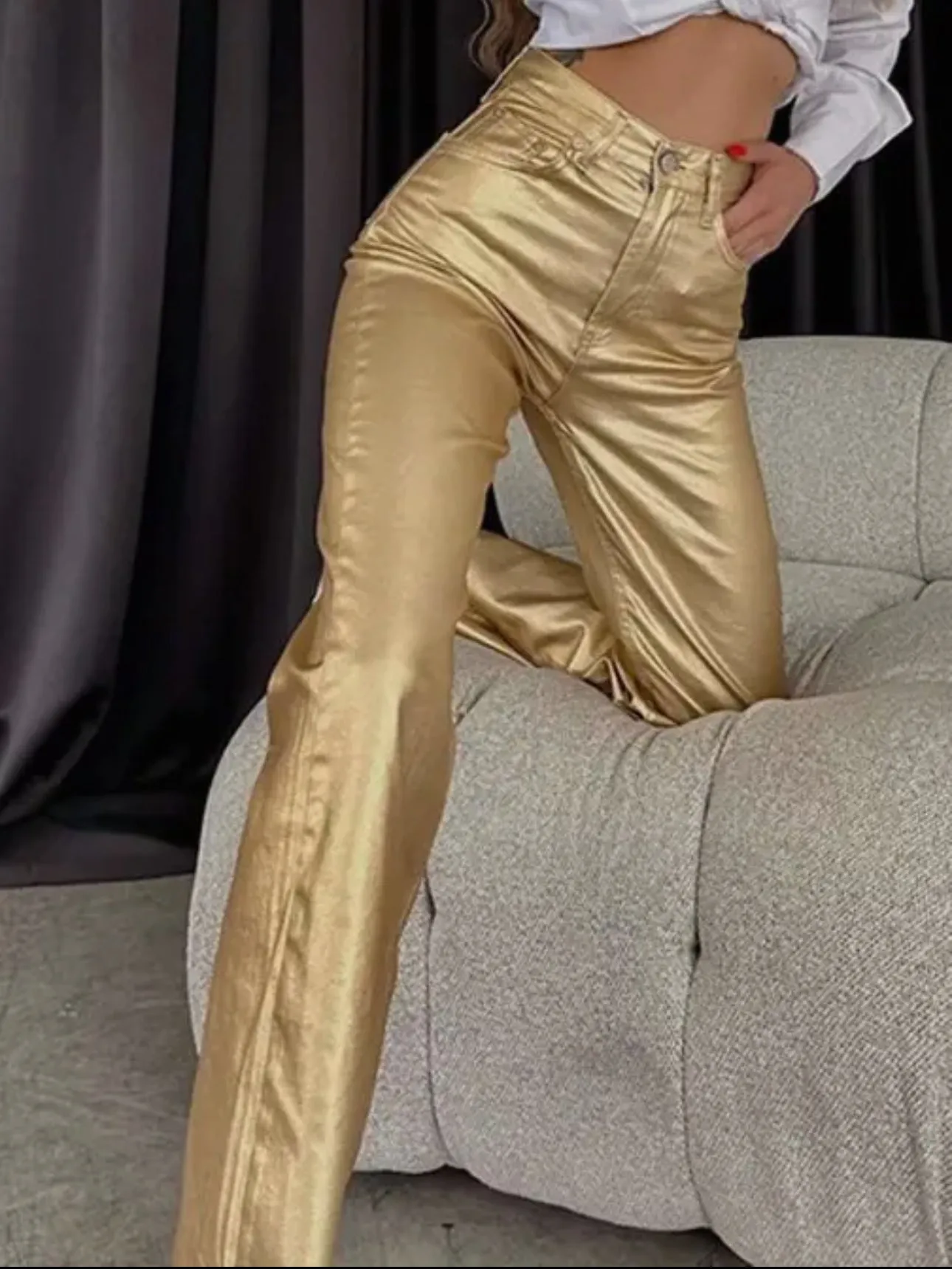 Jessalyn Metallic High Rise Straight Pant