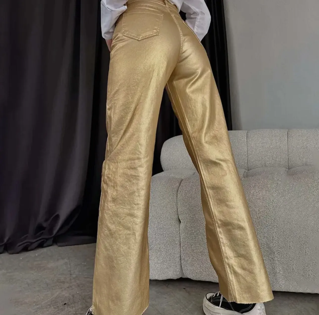 Jessalyn Metallic High Rise Straight Pant