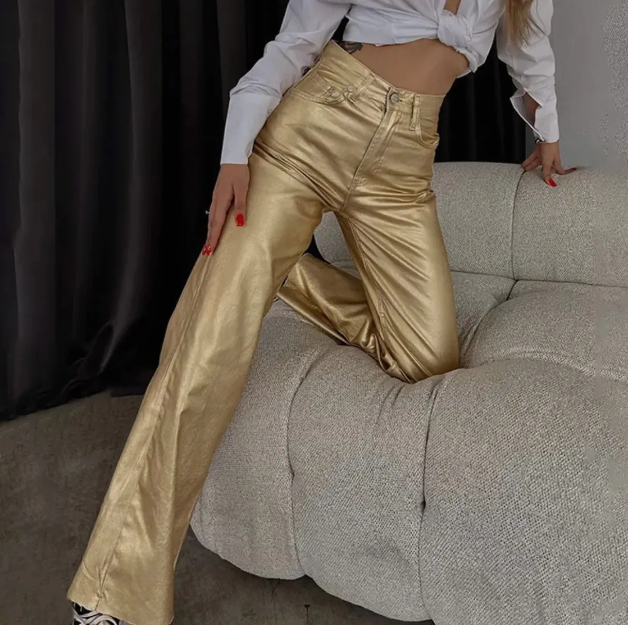 Jessalyn Metallic High Rise Straight Pant