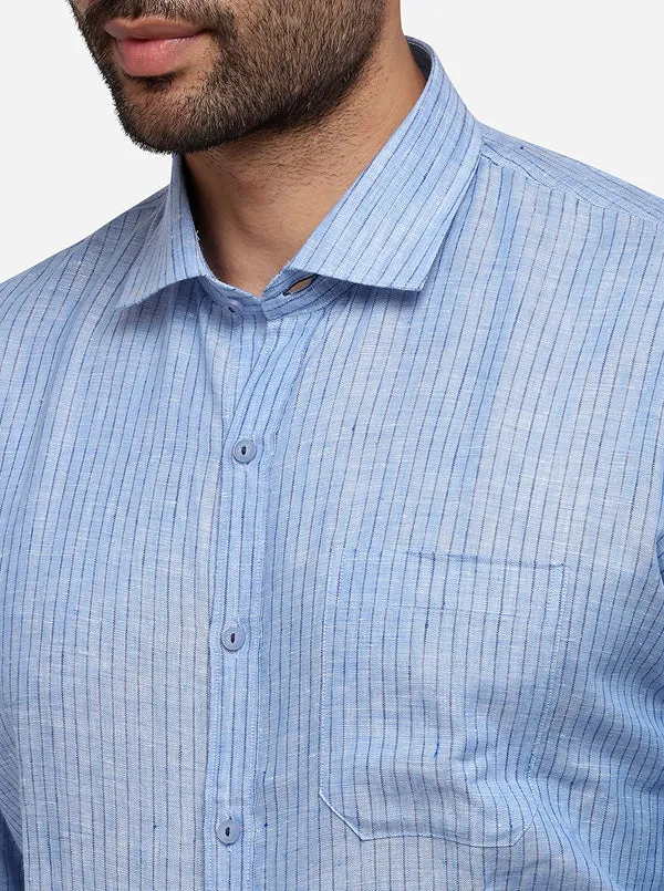 Light Blue Striped Regular Fit Formal Shirt | JadeBlue