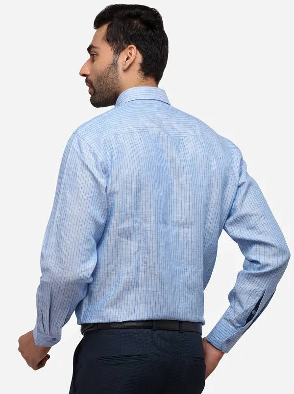 Light Blue Striped Regular Fit Formal Shirt | JadeBlue