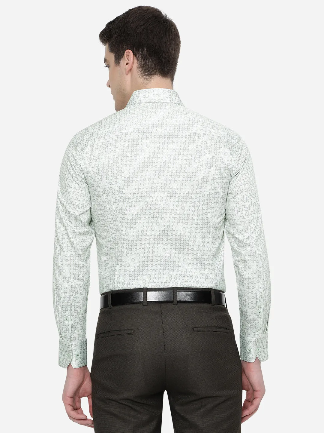 Light Green Printed Slim Fit Formal Shirt | Metal