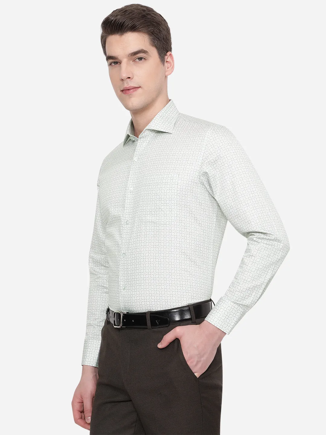 Light Green Printed Slim Fit Formal Shirt | Metal