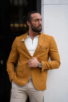 Light Mustard Slim Fit Cotton Blazer Jacket for Men | GentWith