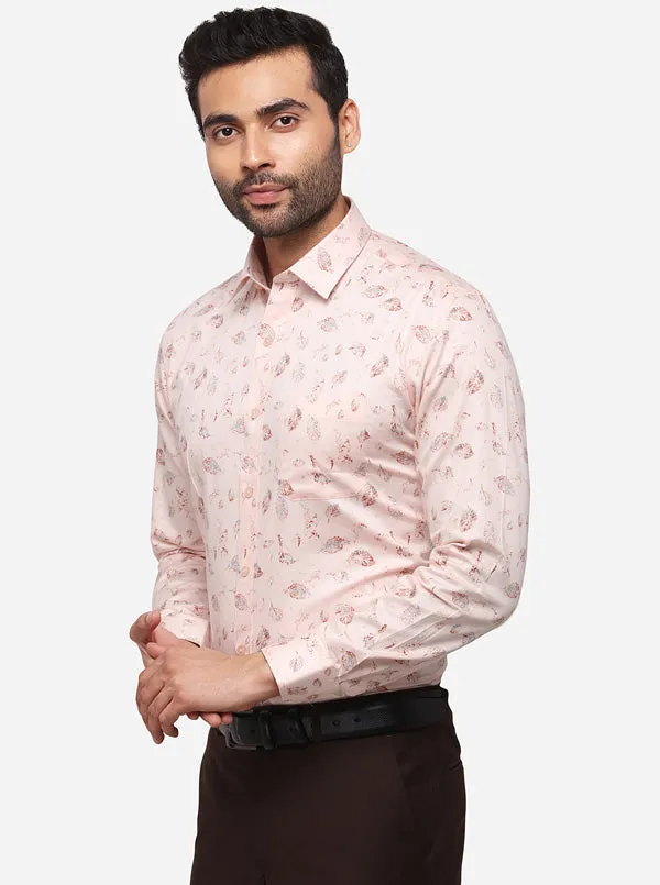 Light Pink Printed Slim Fit Formal Shirt | Greenfibre