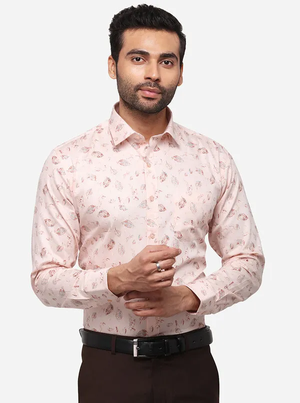 Light Pink Printed Slim Fit Formal Shirt | Greenfibre