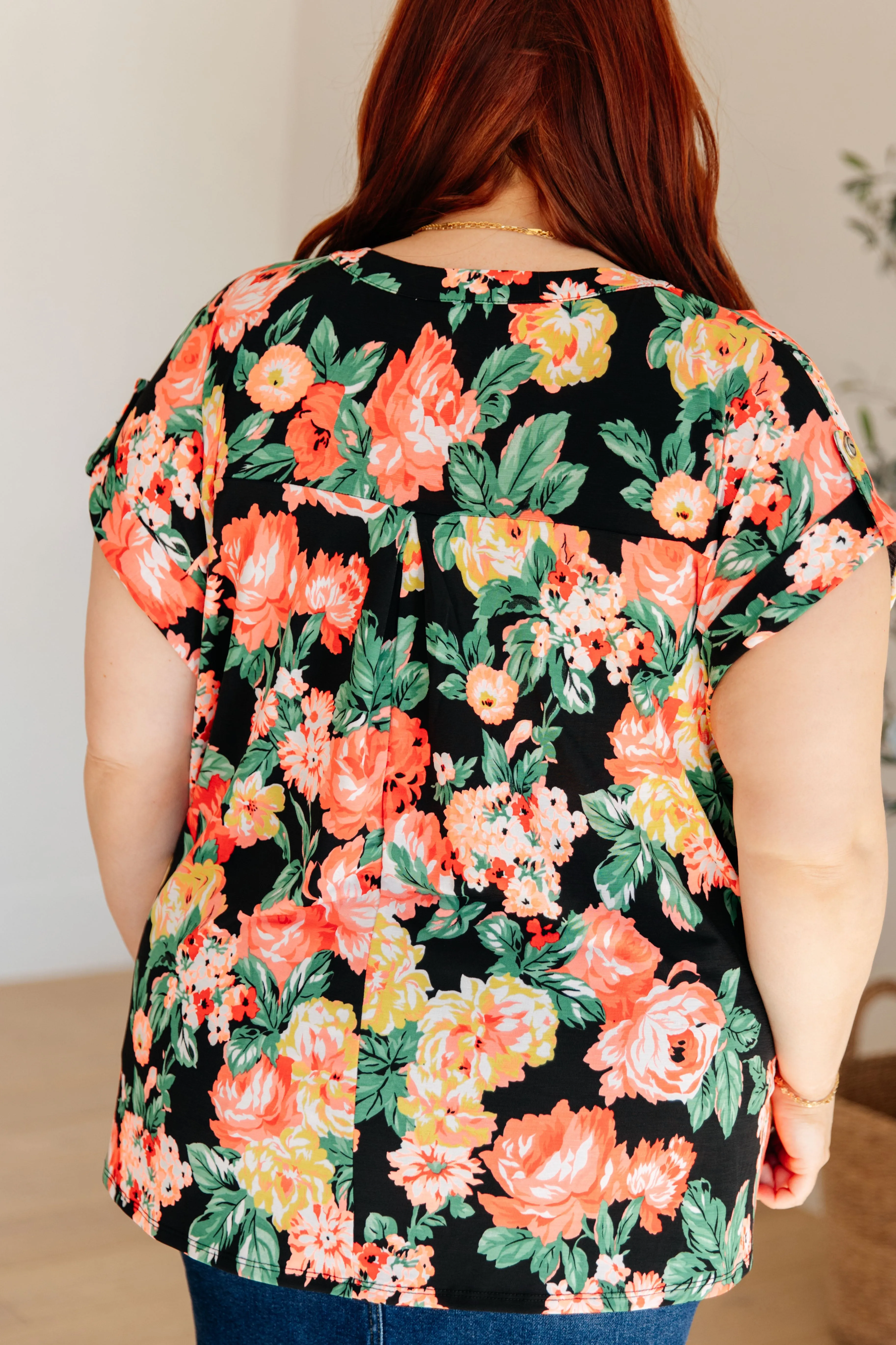 Lizzy Cap Sleeve Top in Black Garden Floral - Dear Scarlett