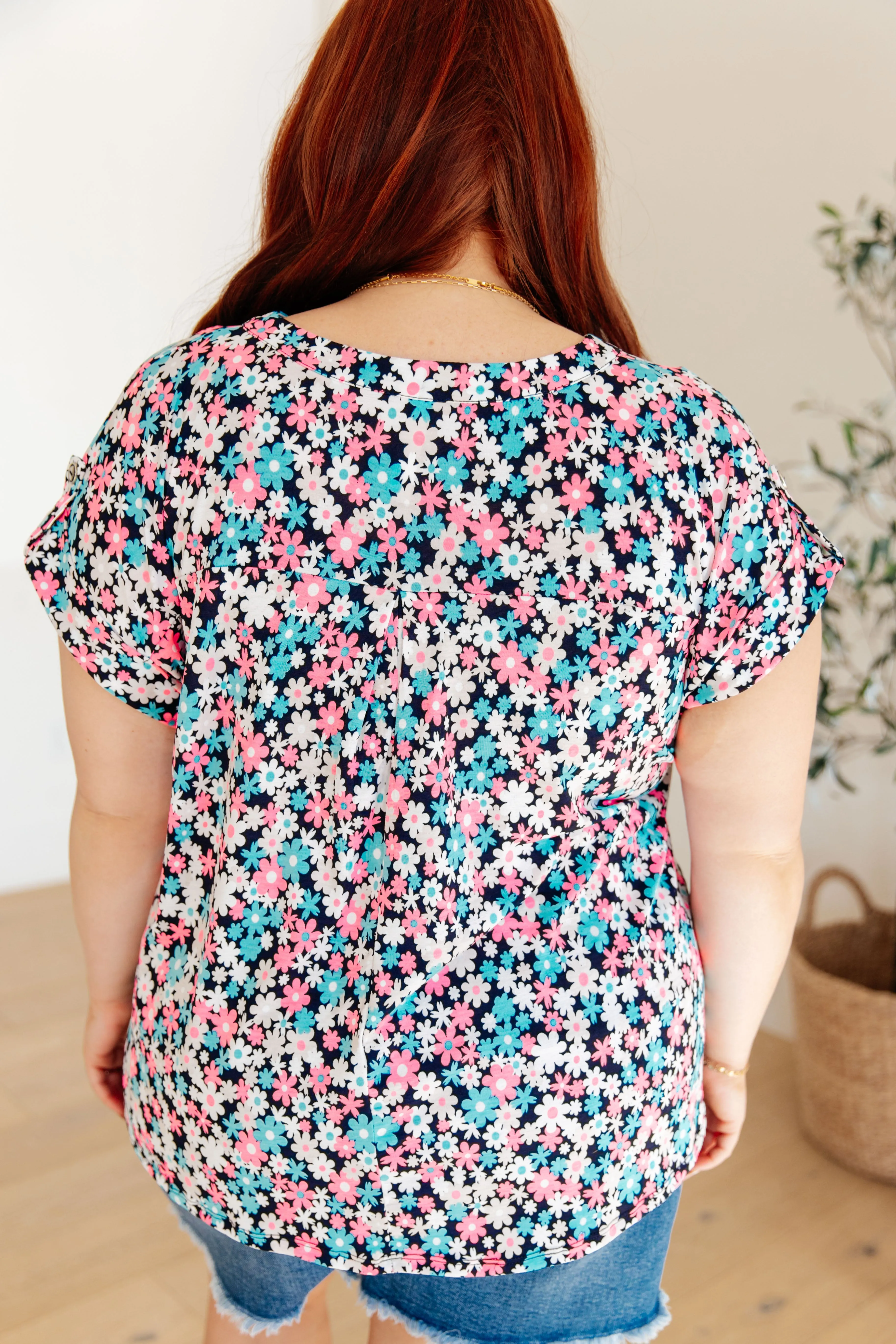 Lizzy Cap Sleeve Top in Navy and Hot Pink Floral - Dear Scarlett