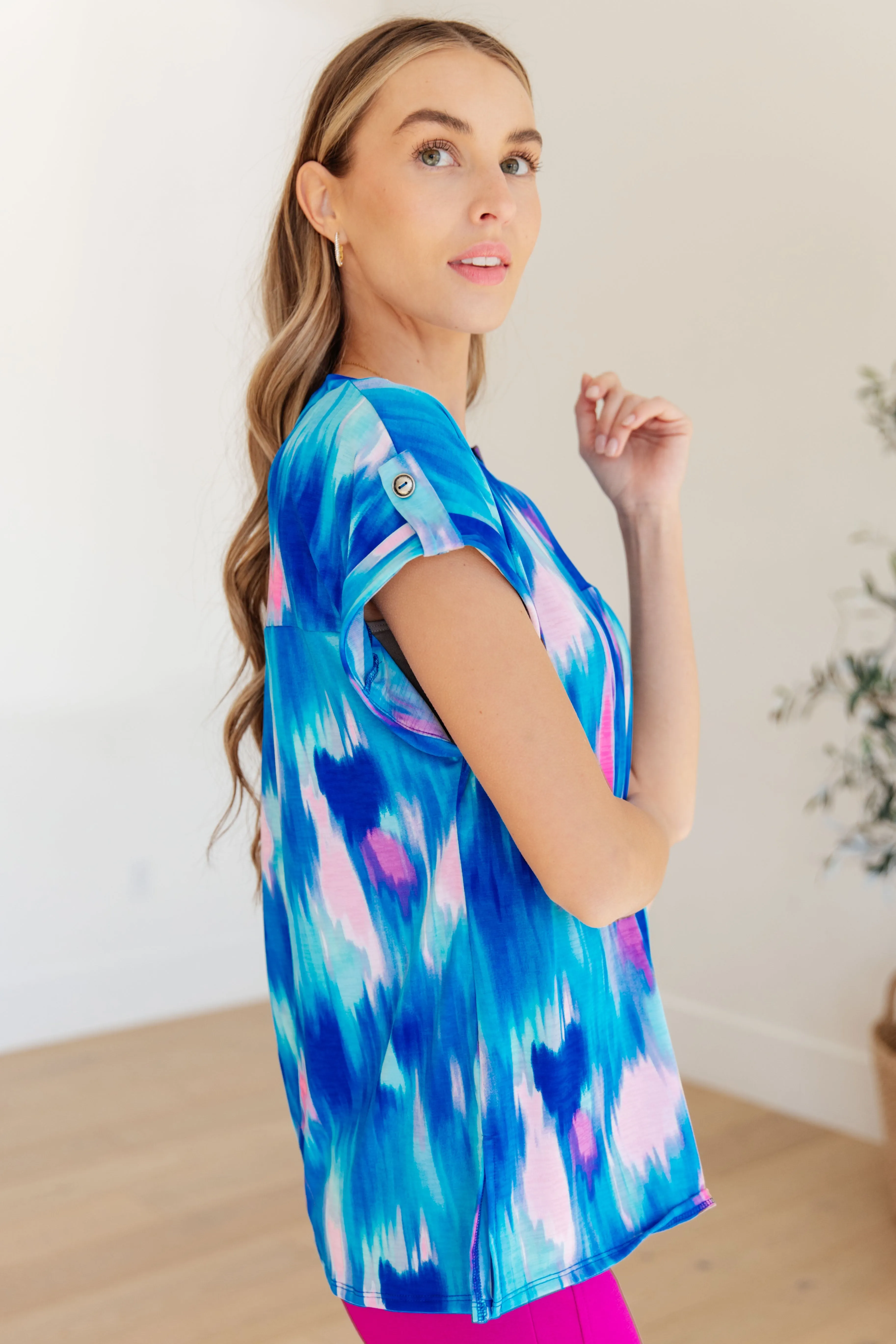 Lizzy Cap Sleeve Top in Royal Brush Strokes - Dear Scarlett