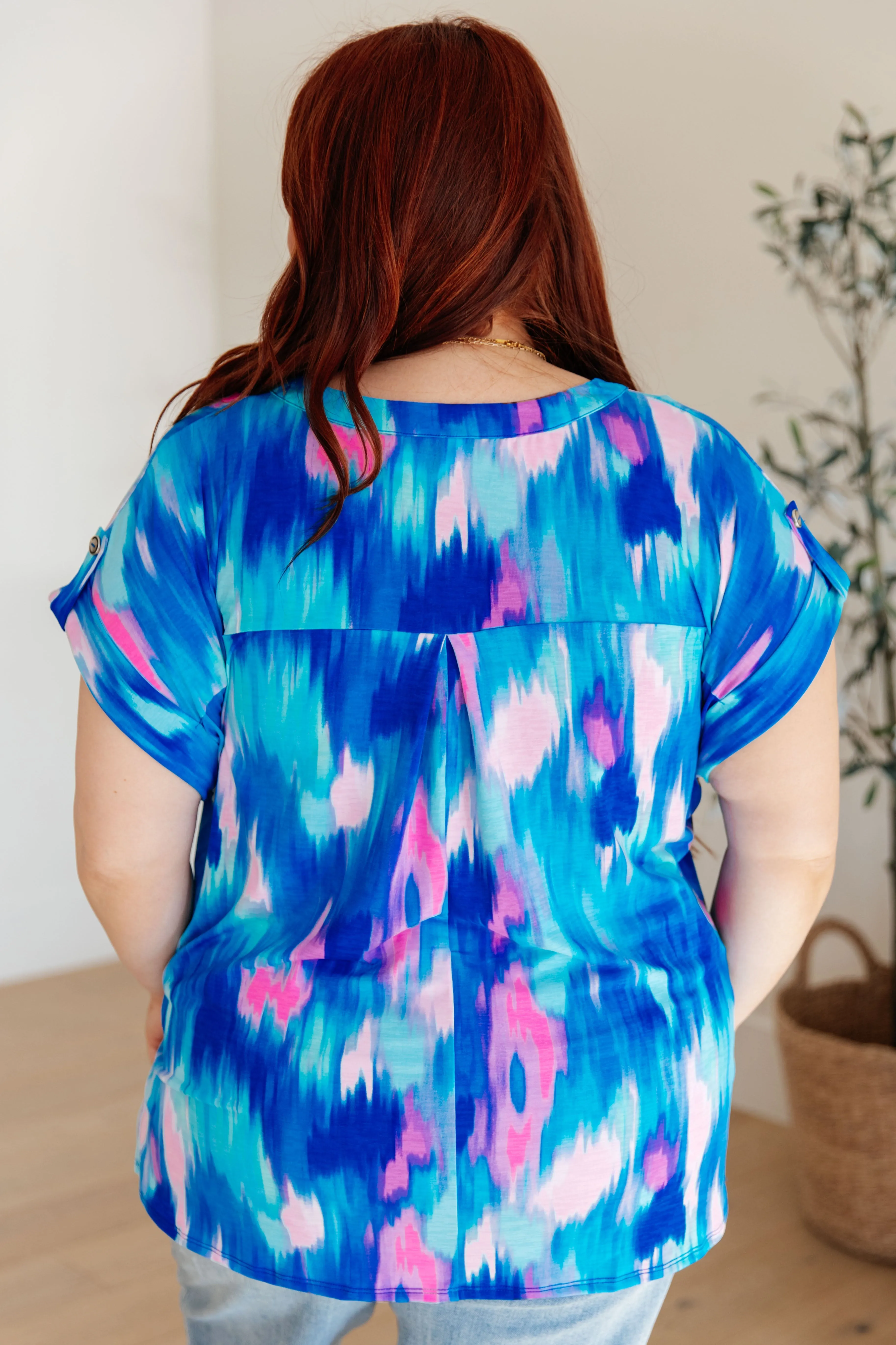 Lizzy Cap Sleeve Top in Royal Brush Strokes - Dear Scarlett