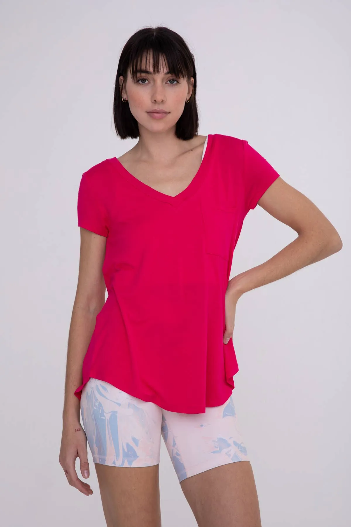 Longline Deep V-Neck Pocket Shirt