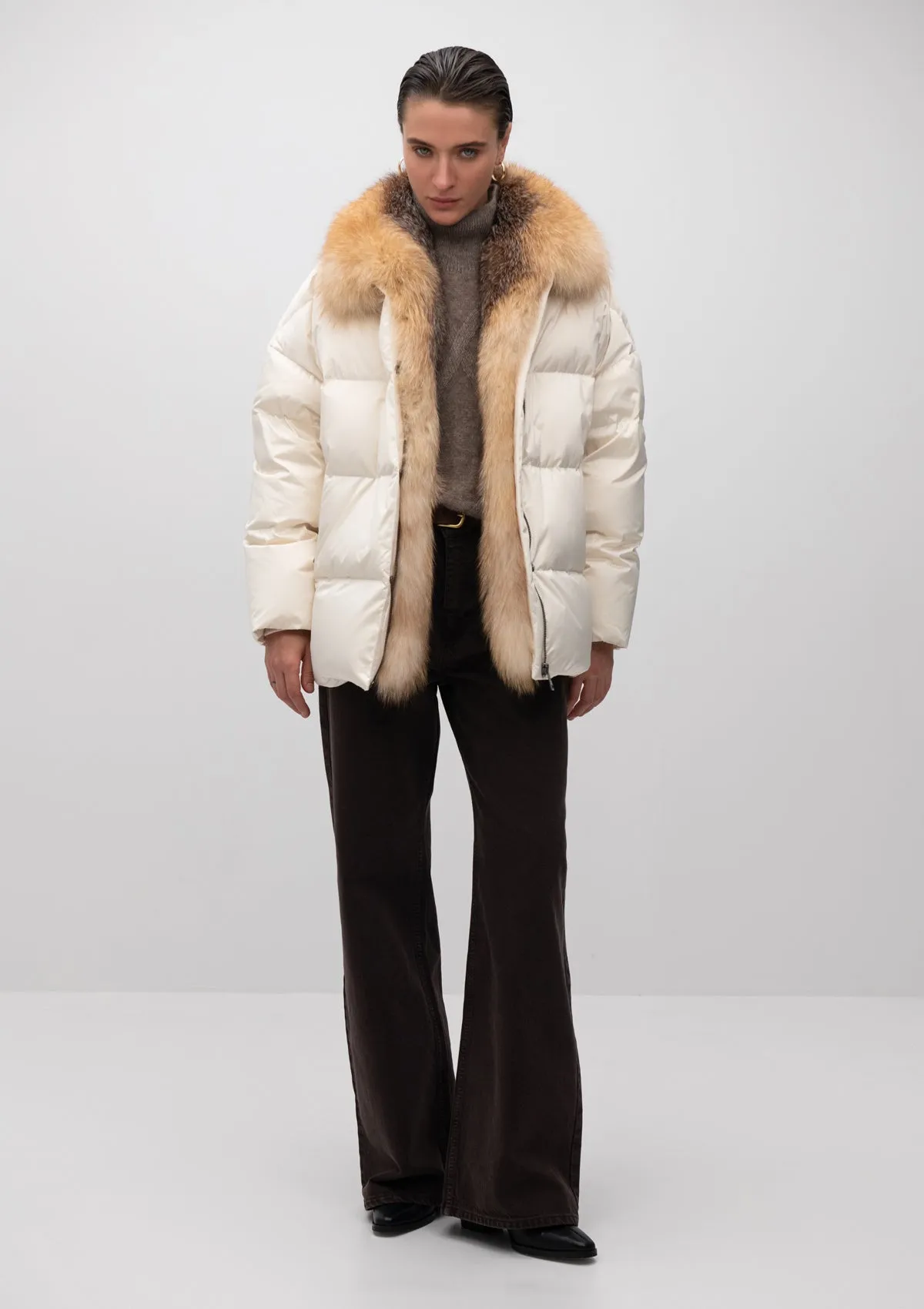 Macaire Genuine Silver Fox Fur Down Fill Coat