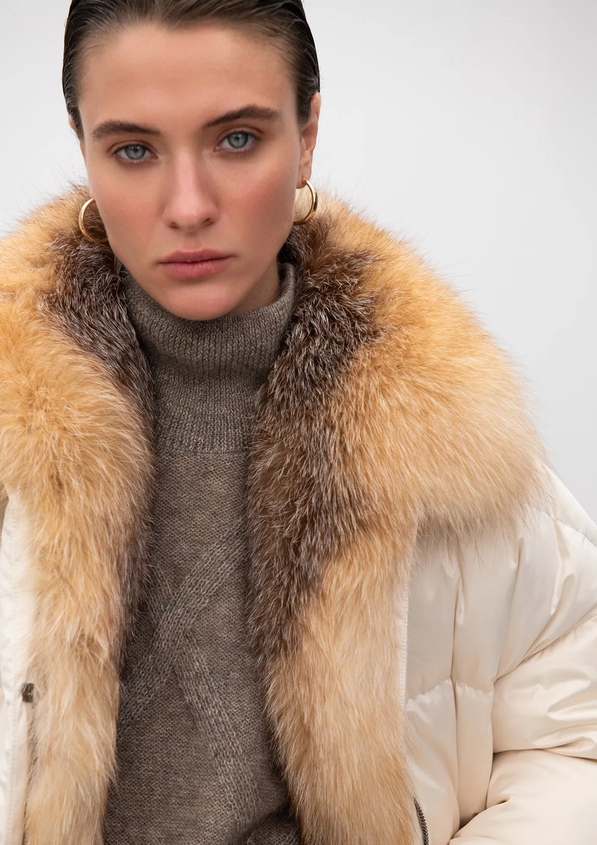 Macaire Genuine Silver Fox Fur Down Fill Coat