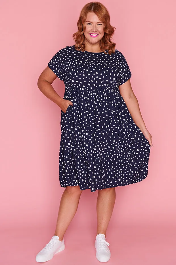 Malia Navy & White Flecks Dress