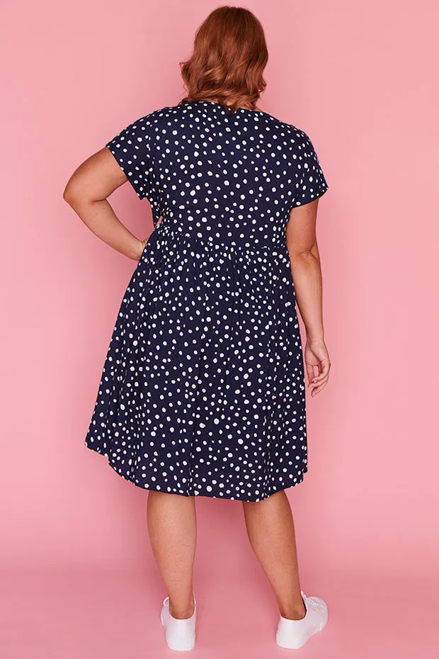 Malia Navy & White Flecks Dress