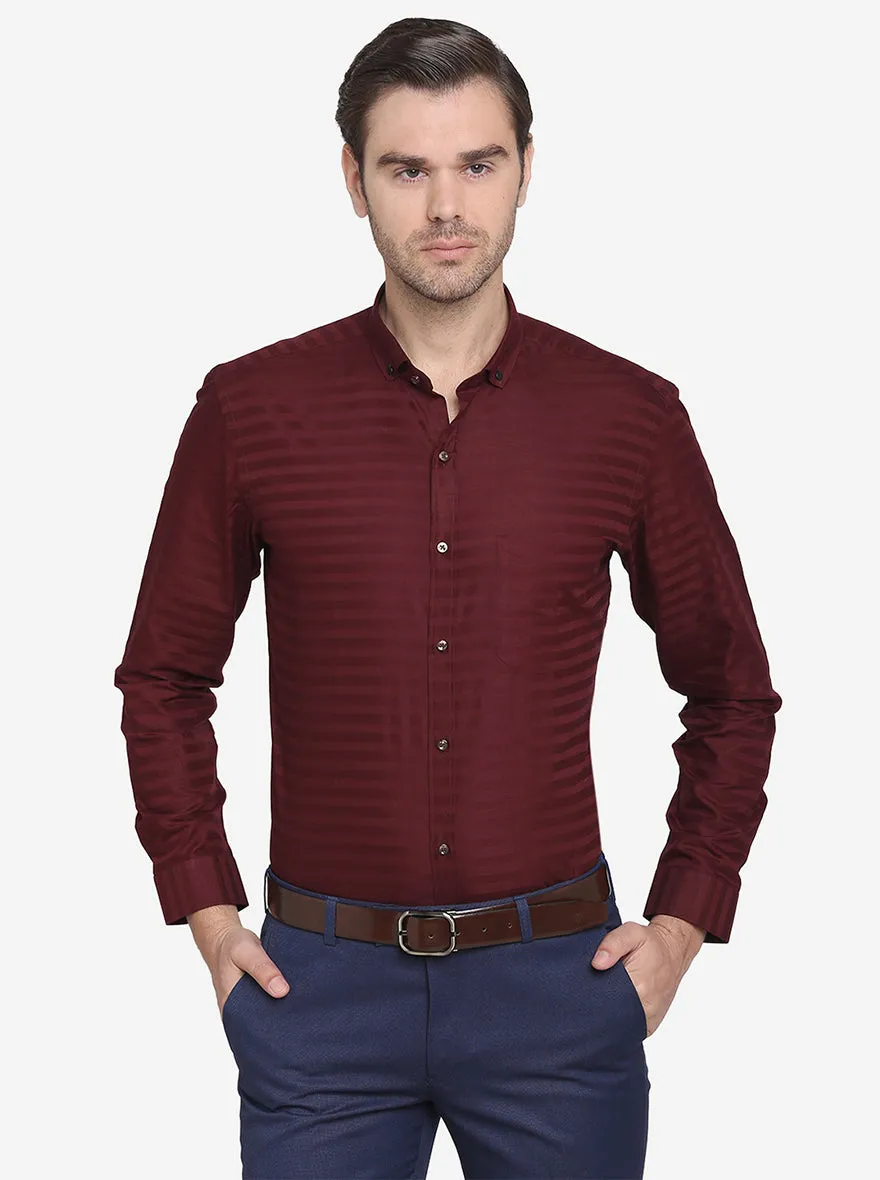 Maroon Striped Slim Fit Party Wear Shirt  | Greenfibre