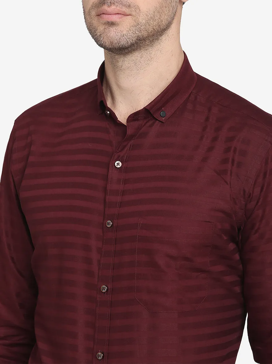 Maroon Striped Slim Fit Party Wear Shirt  | Greenfibre