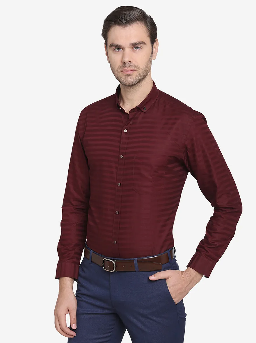 Maroon Striped Slim Fit Party Wear Shirt  | Greenfibre