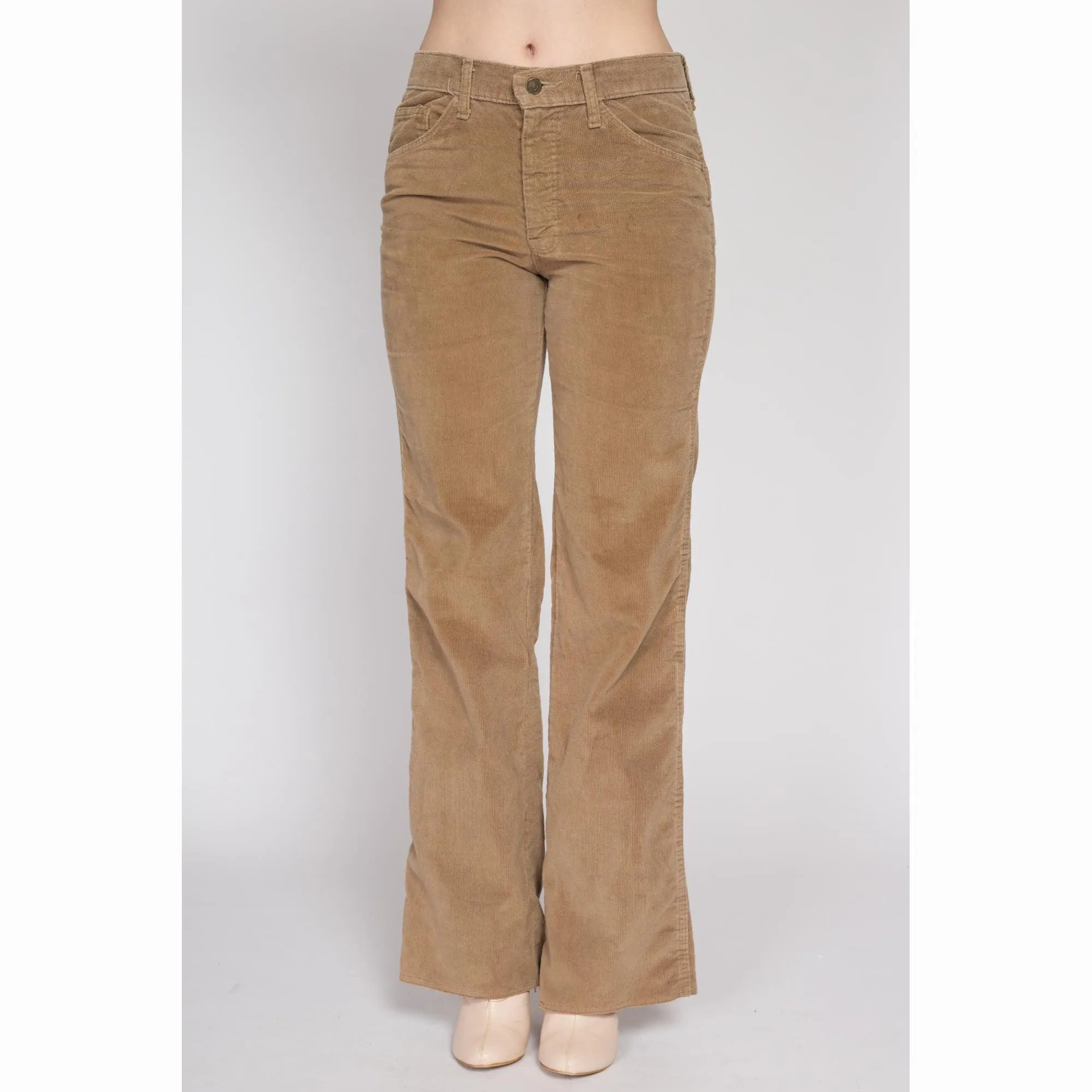 Medium 70s Tan Corduroy Mid Rise Flared Pants