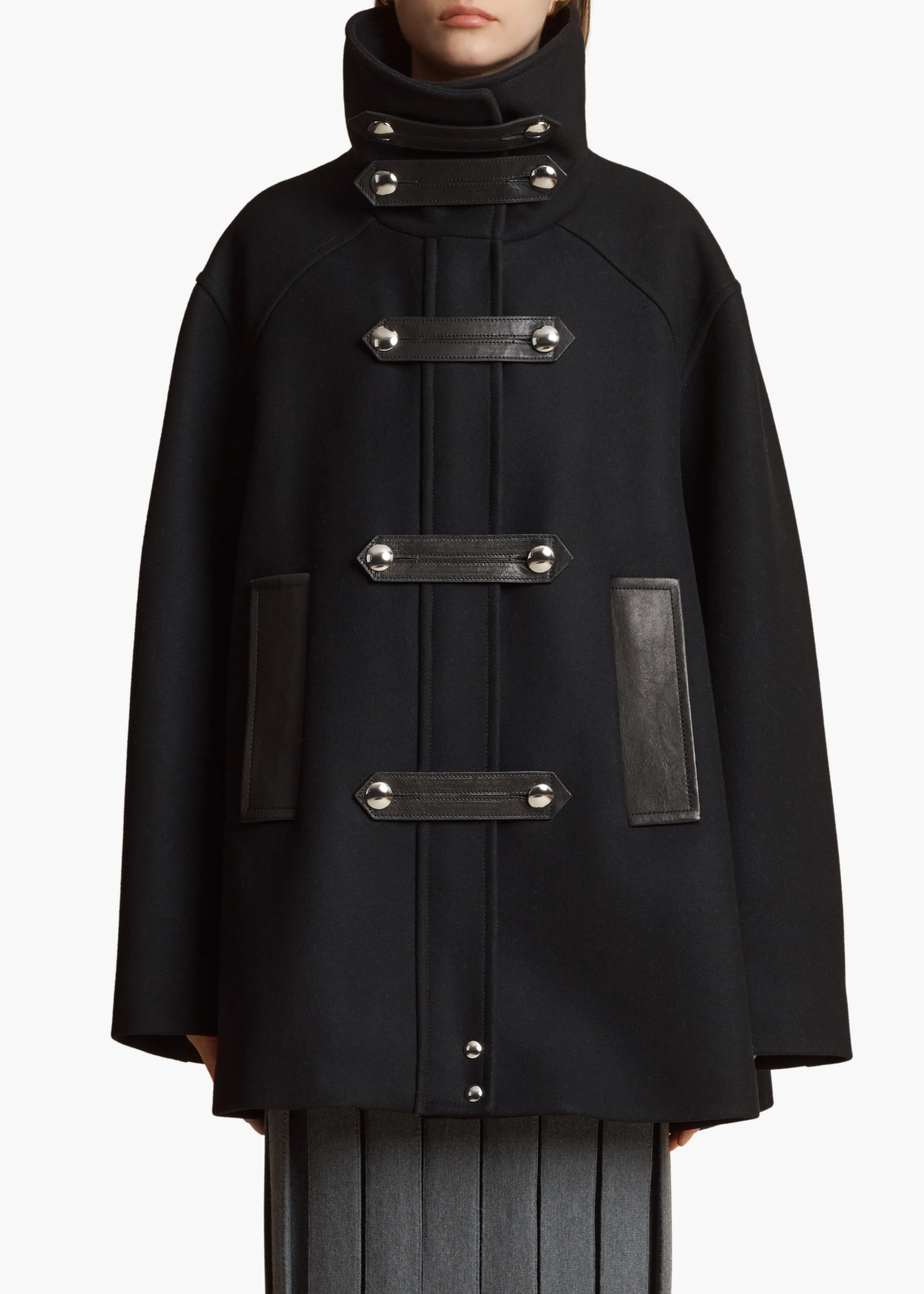 Melbo Coat in Black Leather Combo