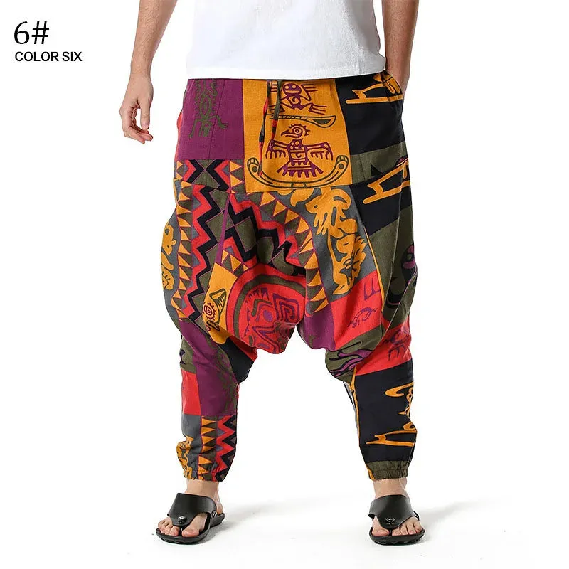 Men Casual Cotton Harem Pants Bohemian Style Joggers Yoga Vintage Baggy Trousers Sarouel Homme Hippy Hose HK02