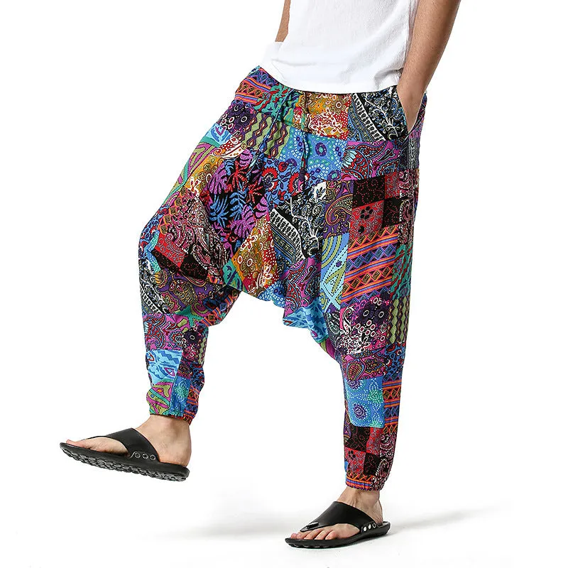 Men Casual Cotton Harem Pants Bohemian Style Joggers Yoga Vintage Baggy Trousers Sarouel Homme Hippy Hose HK02