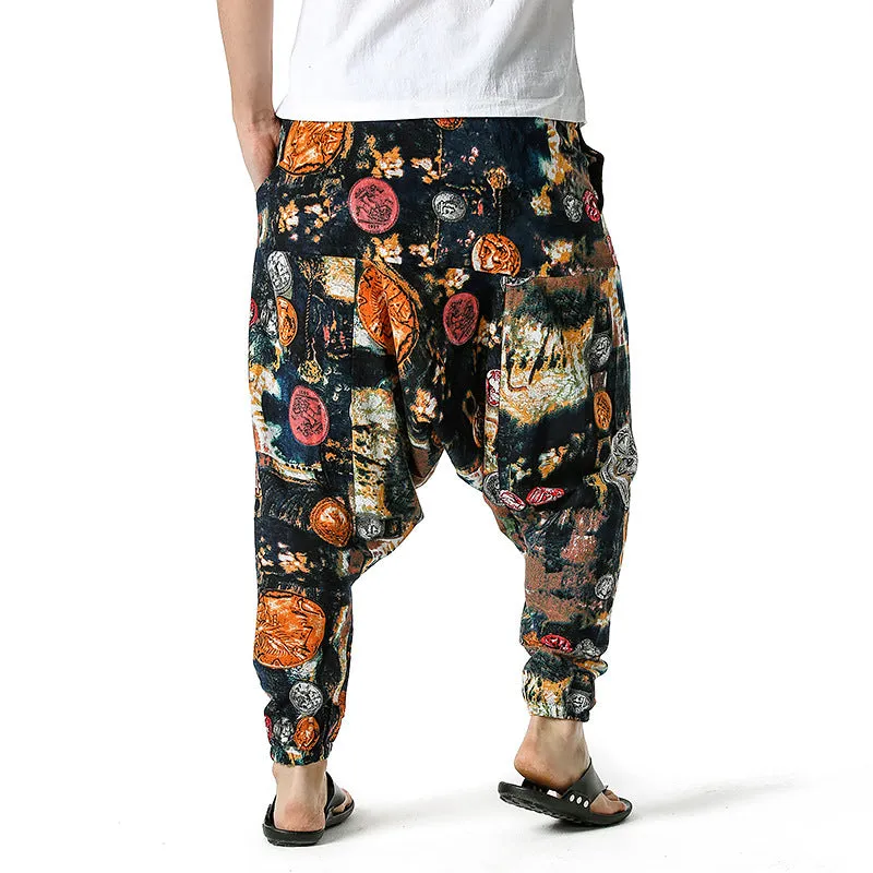 Men Casual Cotton Harem Pants Bohemian Style Joggers Yoga Vintage Baggy Trousers Sarouel Homme Hippy Hose HK02