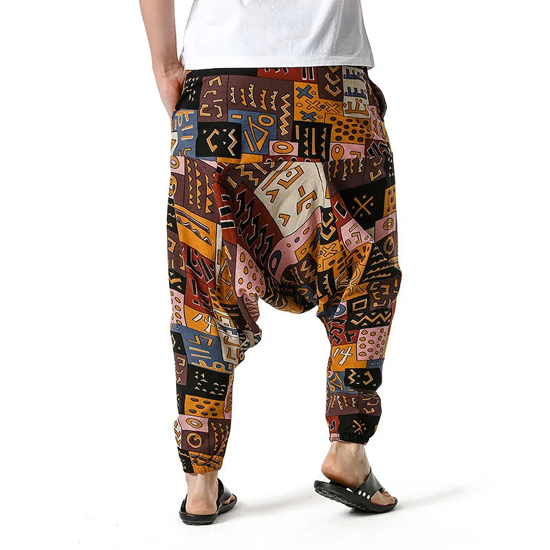 Men Casual Cotton Harem Pants Bohemian Style Joggers Yoga Vintage Baggy Trousers Sarouel Homme Hippy Hose HK02