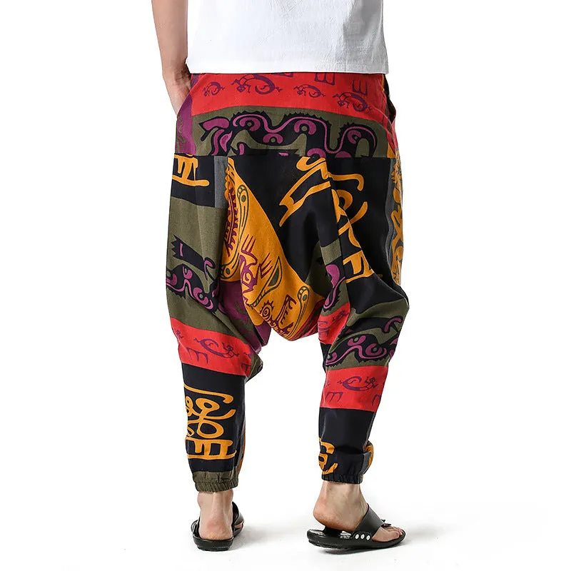 Men Casual Cotton Harem Pants Bohemian Style Joggers Yoga Vintage Baggy Trousers Sarouel Homme Hippy Hose HK02