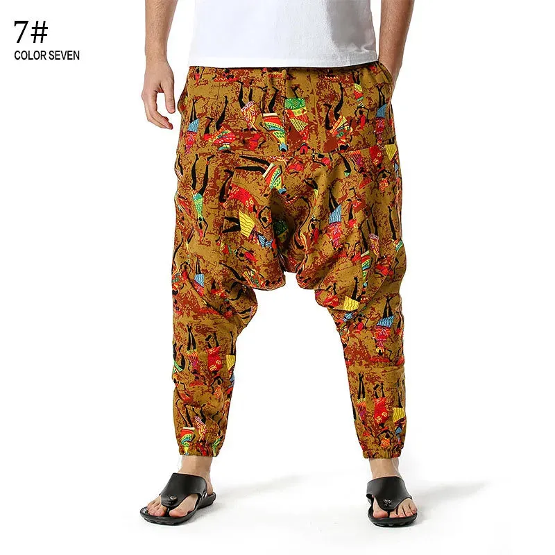 Men Casual Cotton Harem Pants Bohemian Style Joggers Yoga Vintage Baggy Trousers Sarouel Homme Hippy Hose HK02