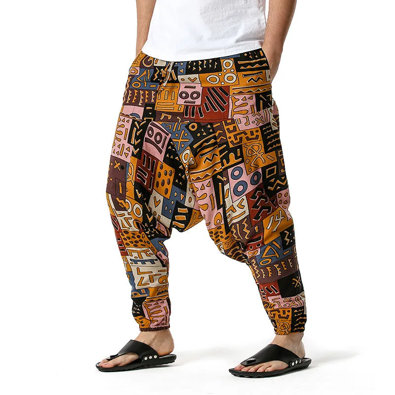 Men Casual Cotton Harem Pants Bohemian Style Joggers Yoga Vintage Baggy Trousers Sarouel Homme Hippy Hose HK02