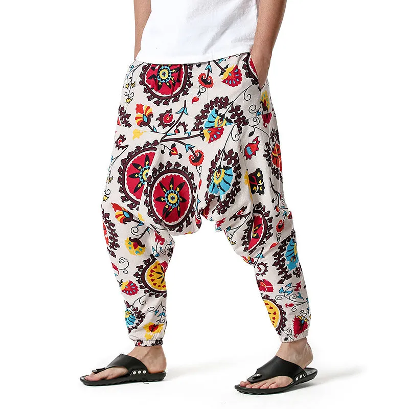 Men Casual Cotton Harem Pants Bohemian Style Joggers Yoga Vintage Baggy Trousers Sarouel Homme Hippy Hose HK02