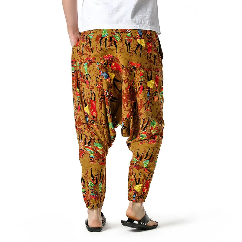 Men Casual Cotton Harem Pants Bohemian Style Joggers Yoga Vintage Baggy Trousers Sarouel Homme Hippy Hose HK02