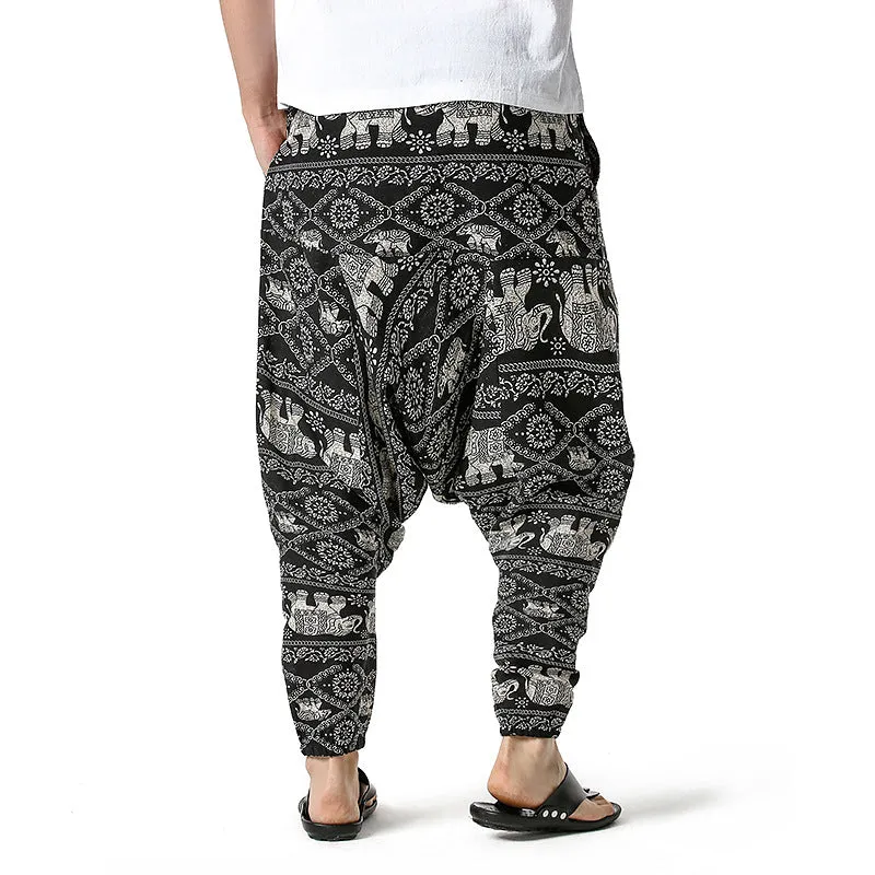 Men Casual Cotton Harem Pants Bohemian Style Joggers Yoga Vintage Baggy Trousers Sarouel Homme Hippy Hose HK02